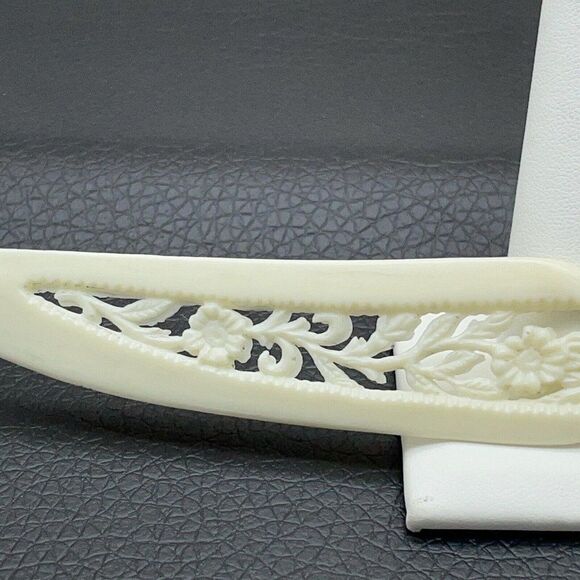 Vintage Celluloid Carved Plastic Letter Opener Asian Village Scene Floral Cream - Picture 5 of 11